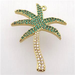 copper coconut tree pendant paved zircon, gold plated, approx 30-38mm [FN12718]