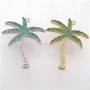 copper coconut tree pendant paved zircon, mixed color, approx 30-38mm [FN12719]