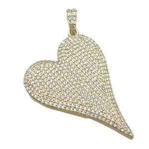 copper heart pendant paved zircon, gold plated, approx 30-40mm [FN12721]