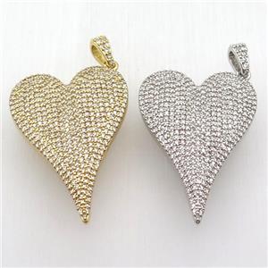 copper heart pendant paved zircon, mixed, approx 30-40mm [FN12722]