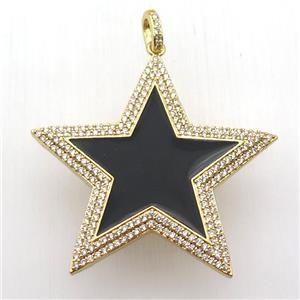 copper star pendant paved zircon, black enameling, gold plated, approx 45mm dia [FN12742]