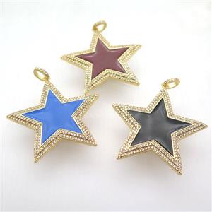 copper star pendant paved zircon, enameling, gold plated, mixed, approx 45mm dia [FN12746]