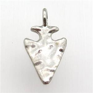 hammered copper arrowhead pendant, platinum plated, approx 14-28mm [FN12757]