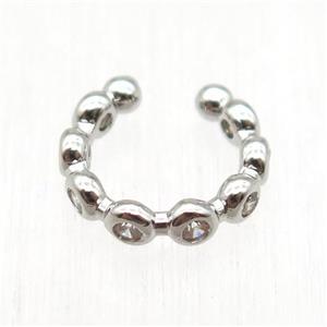 copper Clip Earrings paved zircon, platinum plated, approx 12mm dia [FN12762]