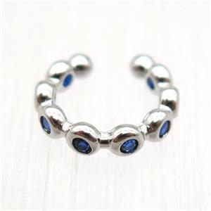 copper Clip Earrings paved blue zircon, platinum plated, approx 12mm dia [FN12763]