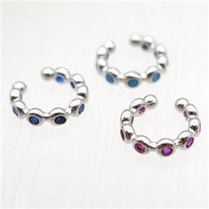 copper Clip Earrings paved zircon, platinum plated, mixed, approx 12mm dia [FN12766]