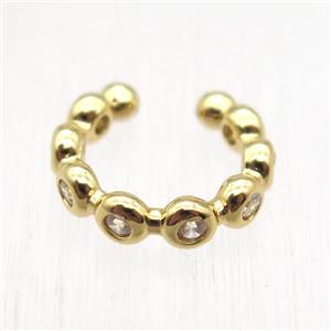 copper Clip Earrings paved zircon, gold plated, approx 12mm dia [FN12767]