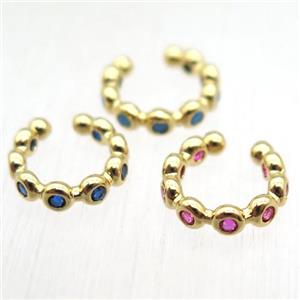 copper Clip Earrings paved zircon, gold plated, mixed, approx 12mm dia [FN12771]