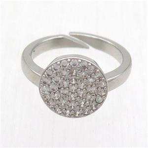 copper Ring paved zircon, resizable, circle, platinum plated, approx 12mm, 17mm dia [FN12772]