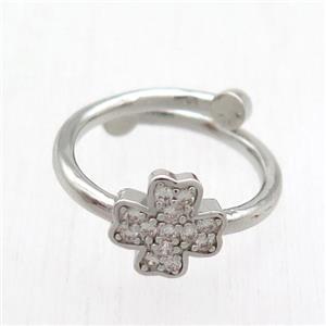 copper Ring paved zircon, resizable, cross, platinum plated, approx 8mm, 17mm dia [FN12773]
