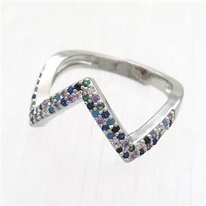 copper Ring paved zircon, resizable, platinum plated, approx 12mm, 17mm dia [FN12775]