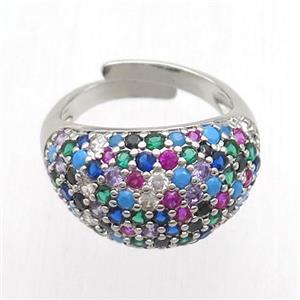 copper Ring paved zircon, resizable, platinum plated, approx 14mm, 17mm dia [FN12776]