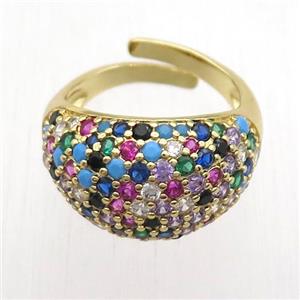 copper Ring paved zircon, resizable, gold plated, approx 14mm, 17mm dia [FN12777]