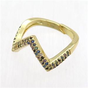 copper Ring paved zircon, resizable, gold plated, approx 12mm, 17mm dia [FN12778]