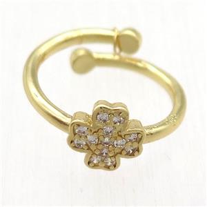 copper Ring paved zircon, resizable, gold plated, approx 8mm, 17mm dia [FN12779]