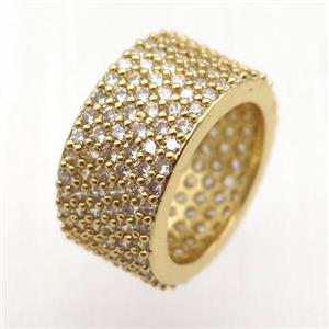 copper Ring paved zircon, gold plated, approx 9mm, 18mm dia [FN12782]
