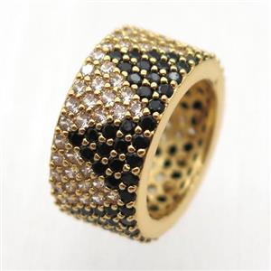 copper Ring paved zircon, gold plated, approx 9mm, 18mm dia [FN12785]