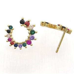 copper Stards Earring paved zircon, gold plated, approx 16mm dia [FN12794]