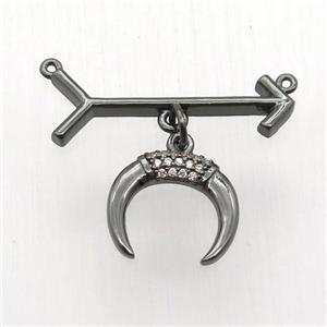 copper arrow pendant, crescent, black plated, approx 14mm, 10-28mm [FN12804]