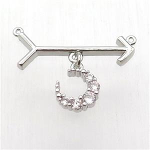 copper arrow pendant, crescent, platinum plated, approx 10mm, 10-28mm [FN12806]