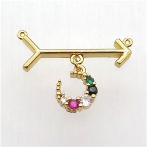 copper arrow pendant, crescent, gold plated, approx 10mm, 10-28mm [FN12807]
