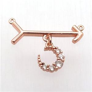 copper arrow pendant, crescent, rose gold, approx 10mm, 10-28mm [FN12808]