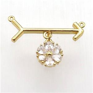 copper arrow pendant, crescent, gold plated, approx 10mm, 10-28mm [FN12812]