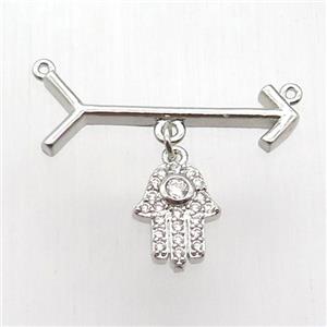 copper arrow pendant, hamsahand, platinum plated, approx 10-12mm, 10-28mm [FN12816]