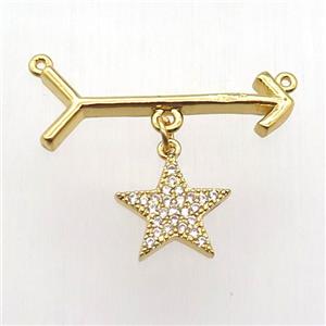 copper arrow pendant, star, gold plated, approx 12mm, 10-28mm [FN12822]