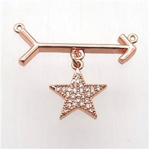copper arrow pendant, star, rose gold, approx 12mm, 10-28mm [FN12823]