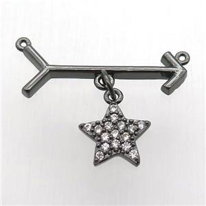 copper arrow pendant, star, black plated, approx 12mm, 10-28mm [FN12824]