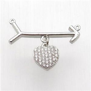 copper arrow pendant, heart, platinum plated, approx 10mm, 10-28mm [FN12826]