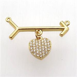 copper arrow pendant, heart, gold plated, approx 10mm, 10-28mm [FN12827]
