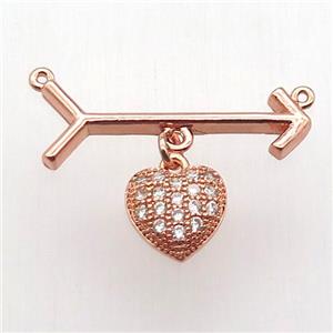 copper arrow pendant, heart, rose gold, approx 10mm, 10-28mm [FN12828]
