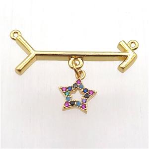 copper arrow pendant, star, gold plated, approx 8mm, 10-28mm [FN12831]