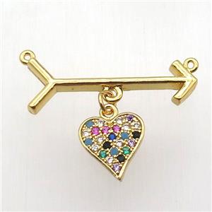 copper arrow pendant, heart, gold plated, approx 10mm, 10-28mm [FN12836]