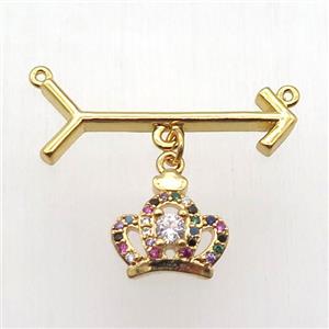 copper arrow pendant, crown, gold plated, approx 12mm, 10-28mm [FN12839]