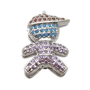 copper boy beads paved zircon, platinum plated, approx 13-20mm, 2x10mm hole [FN12846]