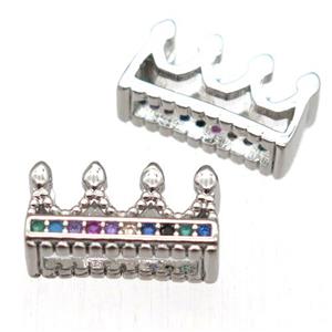 copper crown beads paved zircon, platinum plated, approx 7-13mm, 2x10mm hole [FN12847]