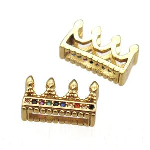 copper crown beads paved zircon, gold plated, approx 7-13mm, 2x10mm hole [FN12848]
