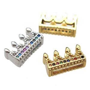 copper crown beads paved zircon, mixed color, approx 7-13mm, 2x10mm hole [FN12849]