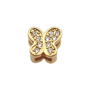 copper butterfly beads paved zircon, gold plated, approx 8mm, 2x5mm hole [FN12851]