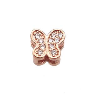copper butterfly beads paved zircon, rose gold, approx 8mm, 2x5mm hole [FN12852]