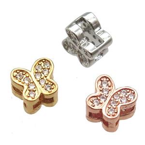 copper butterfly beads paved zircon, mixed color, approx 8mm, 2x5mm hole [FN12853]