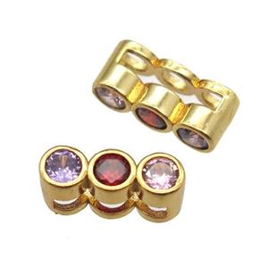 copper beads paved zircon, gold plated, approx 6-13mm, 2x10mm hole [FN12855]