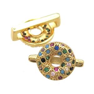 copper beads paved zircon, gold plated, approx 9mm, 2x10mm hole [FN12863]