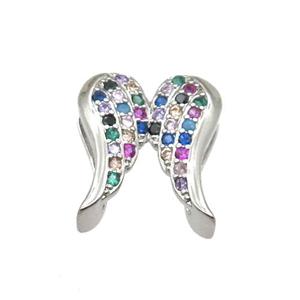 copper angel wing beads paved zircon, platinum plated, approx 12-14mm, 2x10mm hole [FN12865]