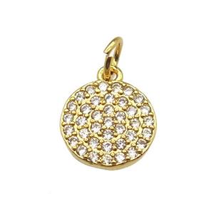 copper circle pendant paved zircon, gold plated, approx 10mm dia [FN12872]