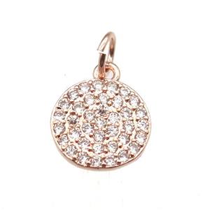 copper circle pendant paved zircon, rose gold, approx 10mm dia [FN12873]