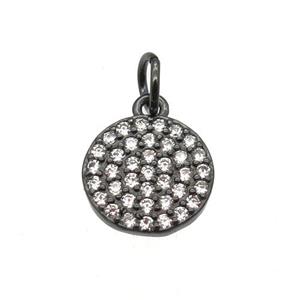 copper circle pendant paved zircon, black plated, approx 10mm dia [FN12874]